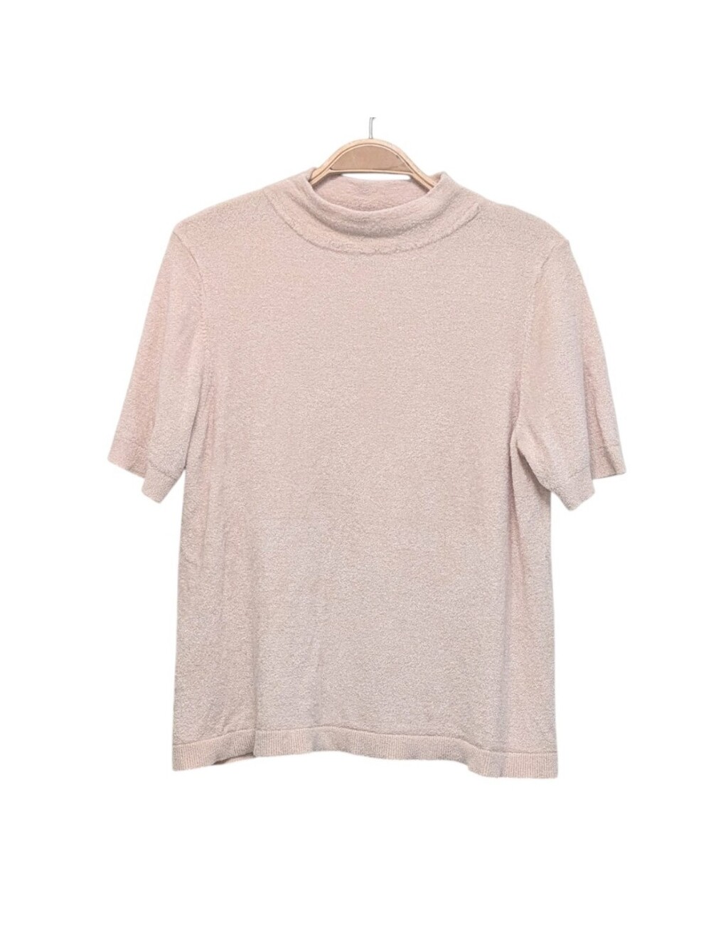 LOFT Pale Pink Super Soft Mock Neck Feminine Short Sleeve Lux Top Large